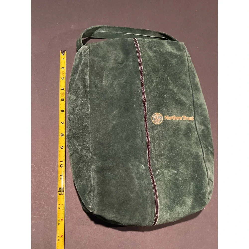 Northern Trust Green Suede Golf Shoe Bag Faux Fur Lined Travel Carrier Case
